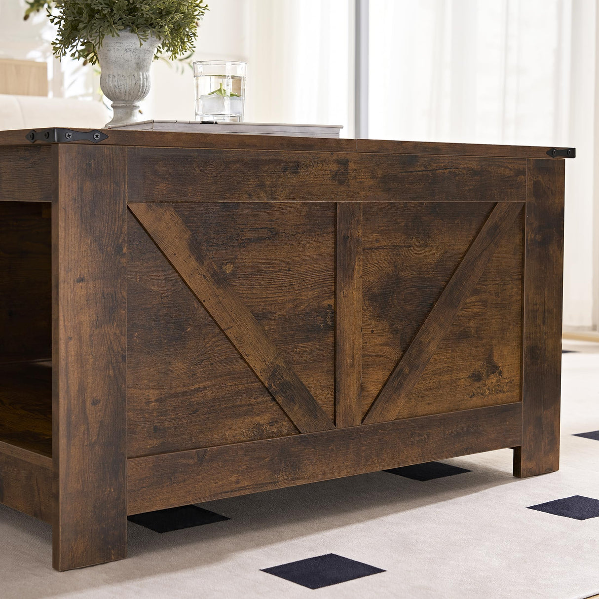 OKYCI Farmhouse Coffee Table for Living Room, Wood Square Coffee Tables, 31.5" D x 31.5" W, Rustic Brown OKYCI