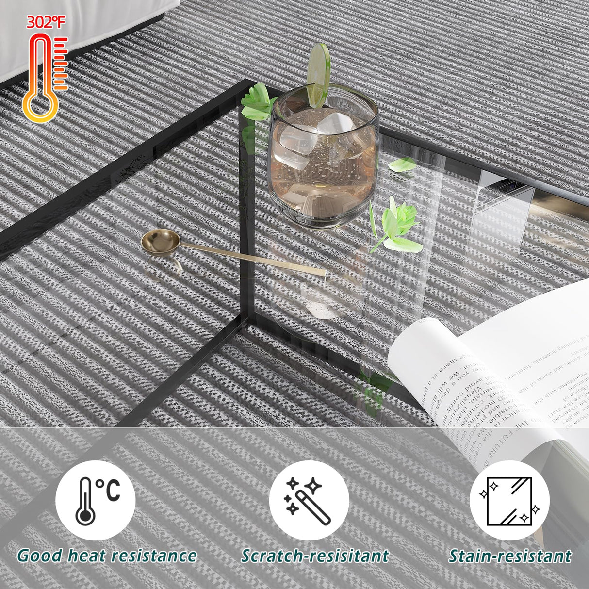 Glass Coffee Table Modern Center Table,Minimalist Coffee Table Sofa Side Tea Table for Living Room,Tempered Glass-top with Sturdy Metal Frame, Easy Assembly,26.4 x 26.4 x 15.7 Inches, Black Easy Paws