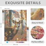 TZTTZT Diamond Art Kits for Adults, American Flag Deer Round 5D Diamond Painting Kits for Adults Beginners, Frameless Diamond Painting Craft Paint by Diamonds for Home Wall Decor 12x16 Inch TZTTZT