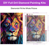 HEIBAGO Lion Diamond Art Kits for Adults, 5D Full Drill Round Colourful Painting Gems with Animal Diamond Painting, Diamond Dots Perfect for Home Wall Decor 12x16inch HEIBAGO