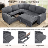 Ball & Cast L-Shaped Sleeper Sofa Bed,5 Seater Sectional Couch with Pull Out Bed and USB Charging,Cupholders & Storage Seats,Convertible Sofa Bed for Living Room,Apartment,Corduroy Fabric,Gray,81" Ball & Cast