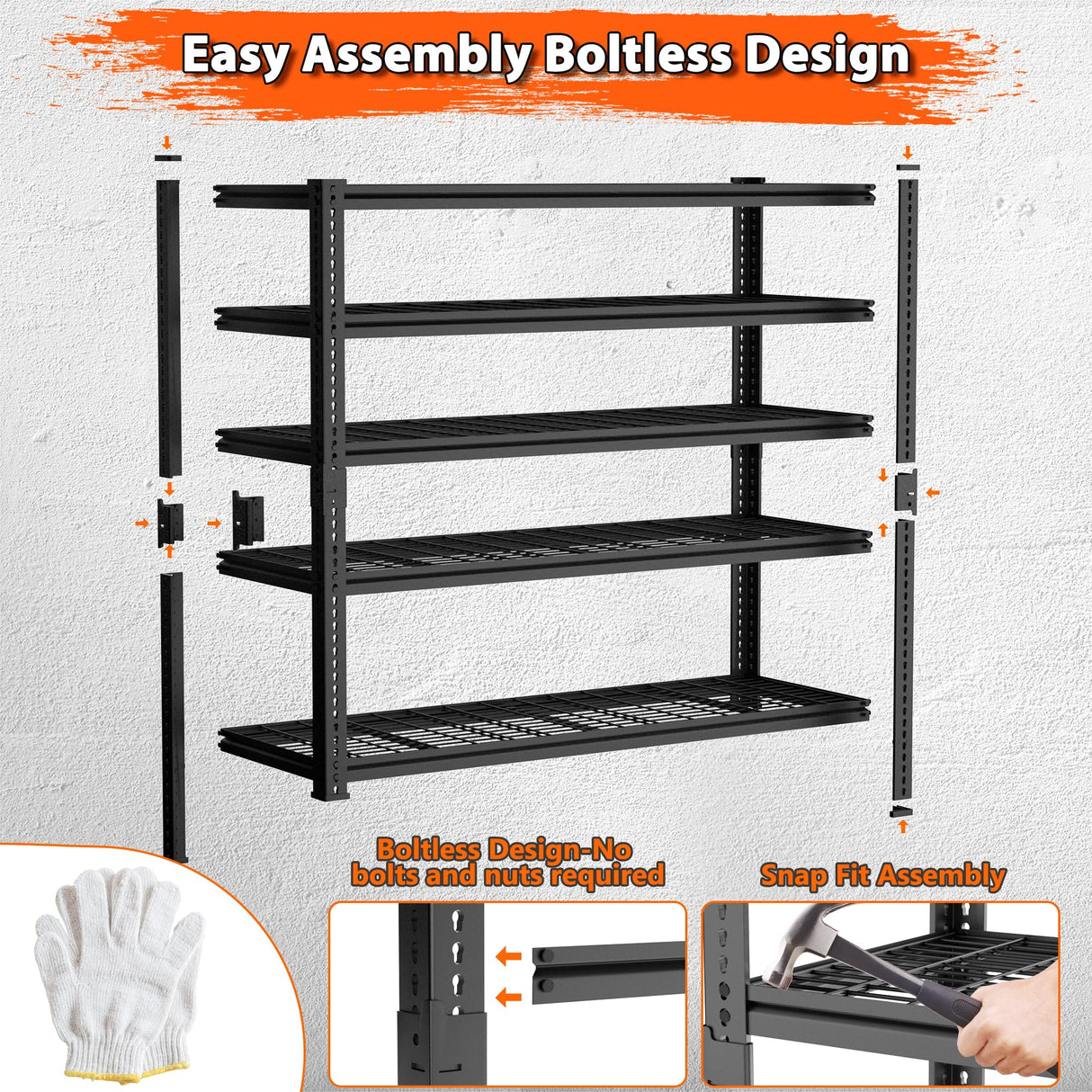 Storage Shelves Heavy Duty, 2 PCS 60" L x 24" W x 78" H Garage Wire Shelving Unit Loads 3300LBS, 5-tier Adjustable Metal Industrial Utility Shelf Rack for Kitchen, Laundry Room, Warehouse, Basement ROOMTEC
