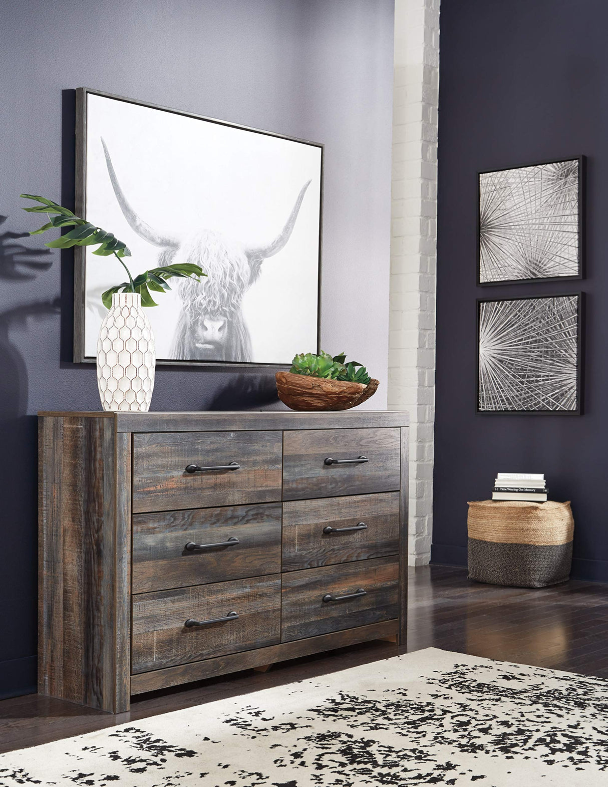 Signature Design by Ashley Drystan Rustic Industrial 6 Drawer Dresser, Weatherworn Brown Signature Design by Ashley