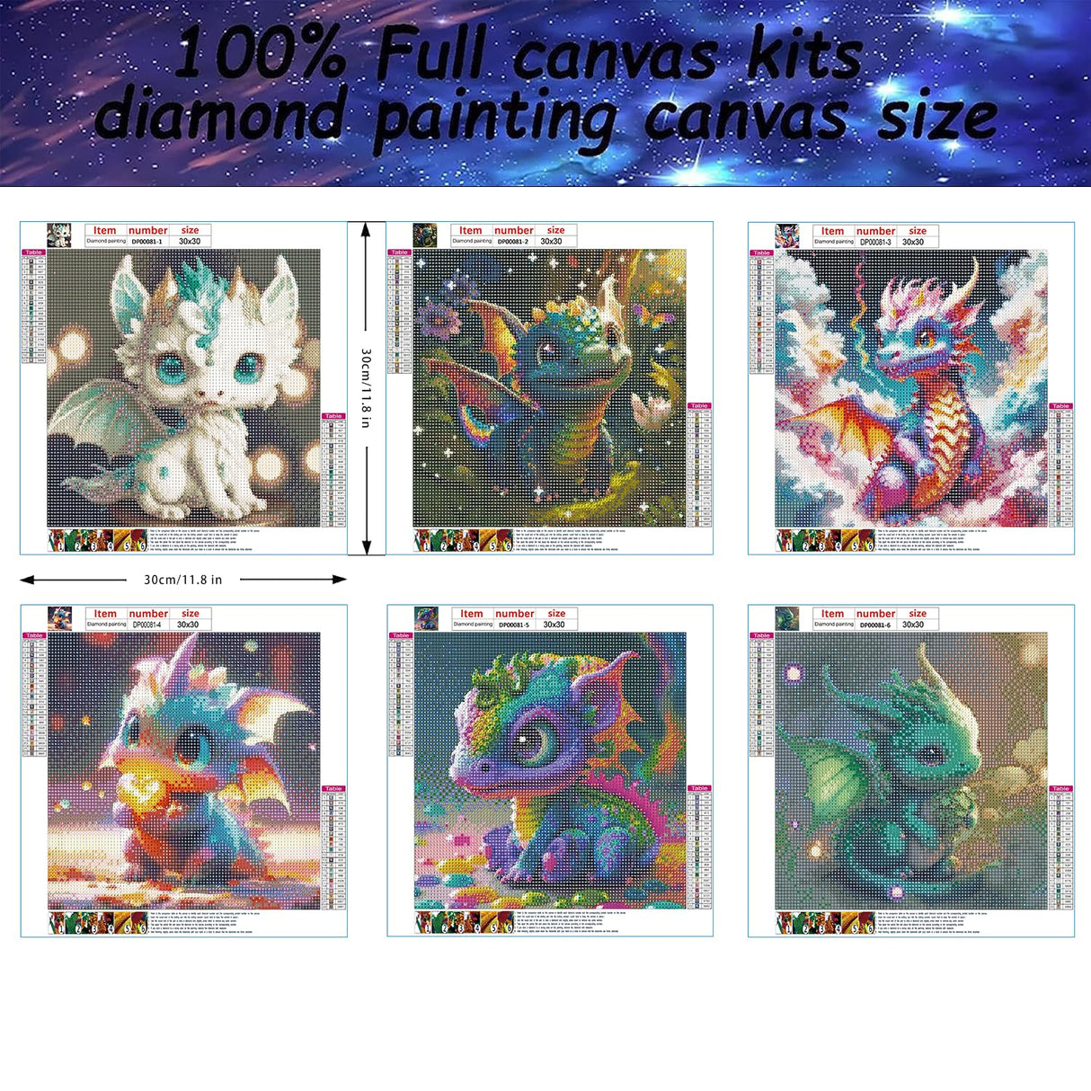 VeGuude RYMILIE Diamond Painting Kits for Adults - 6 Pack Little Dragon DIY 5D Diamond Art Kits Full Drill Diamond Dots Paintings with Diamonds Gem Art and Crafts Home Decor 12x12inch VeGuude