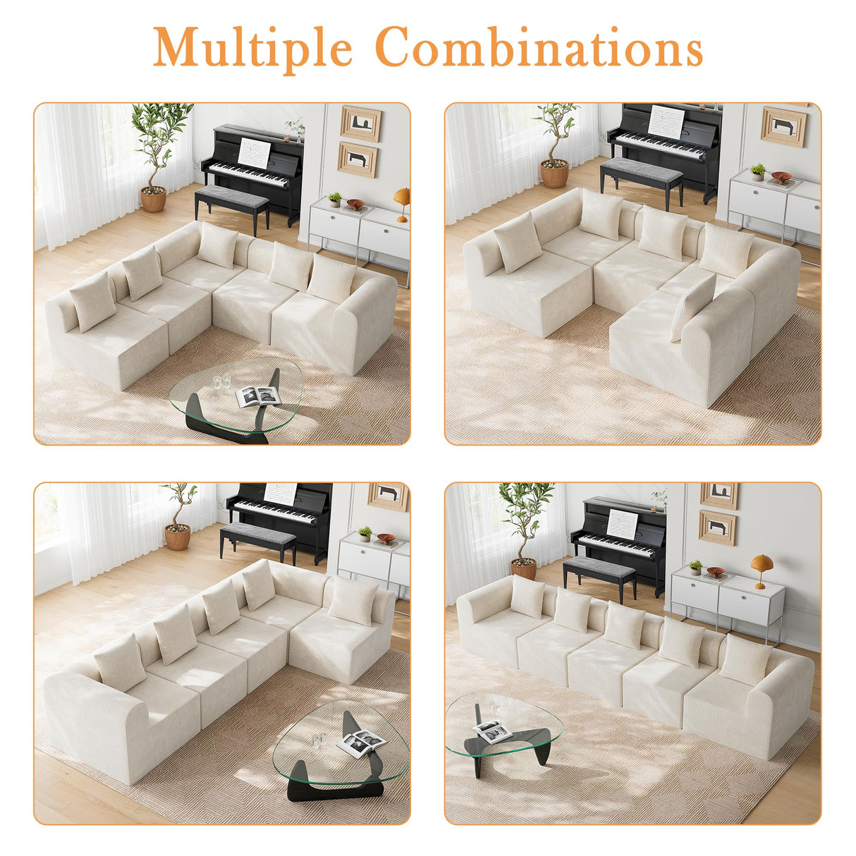 wanan 146'' Modular Sectional Couches for Living Room with Deep Seat, L-Shape Cloud Sofa Couch, High Density Memory Foam, Boneless Upholstered Couches, Easy Assembly (Warm White, 5 Seats) wanan