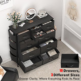Lulive Dresser for Bedroom with 10 Drawers, Chest of Drawers with Side Pockets and Hooks, PU Storage Dresser, Organizer Unit for Living Room, Hallway, Closet (Black) Lulive
