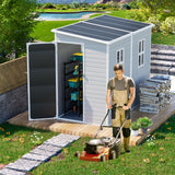 Outdoor Resin Storage Shed with Floor 8x4x6 FT Waterproof Lean to Sheds Kit Included 2 Windows Lockable Door, Plastic Tool Shed for Backyard Garden Patio Lawn WELYAS