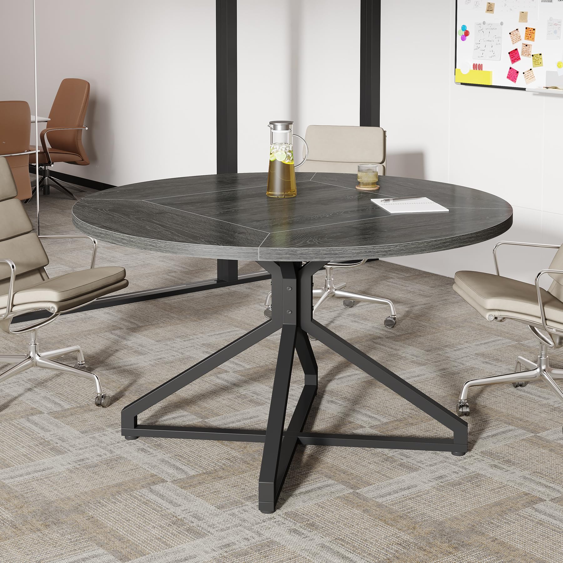 Tribesigns Round Conference Table, 47" Small Meeting Table for 4 People, Circle Seminar Table Reception Negotiation for Office Conference Room (Only Table) (Grey) - WoodArtSupply