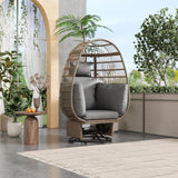 Outdoor Swivel Chair with Cushions, Large Wicker Egg Chair with Stand, 360° Rotation Patio Chairs with Metal Frame, Rattan Egg Chairs with Rocking Function for Balcony, Poolside, Natural Wicker FAROUCHE