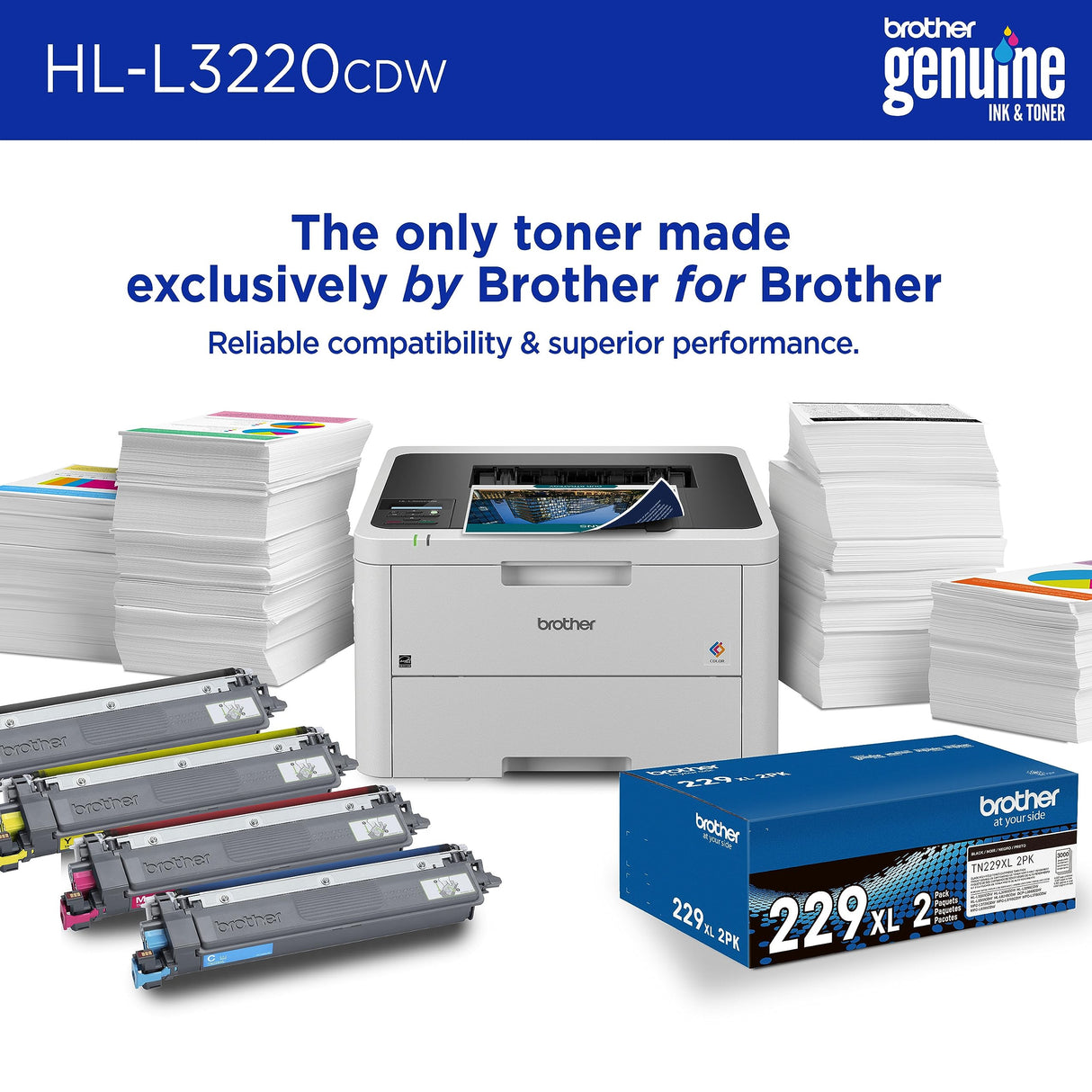 Brother HL-L3220CDW Wireless Compact Digital Color Printer with Laser Quality Output,Duplex & Mobile Device Printing Includes 4 Month Refresh Subscription Trial¹,Amazon Dash Replenishment Ready,White Brother