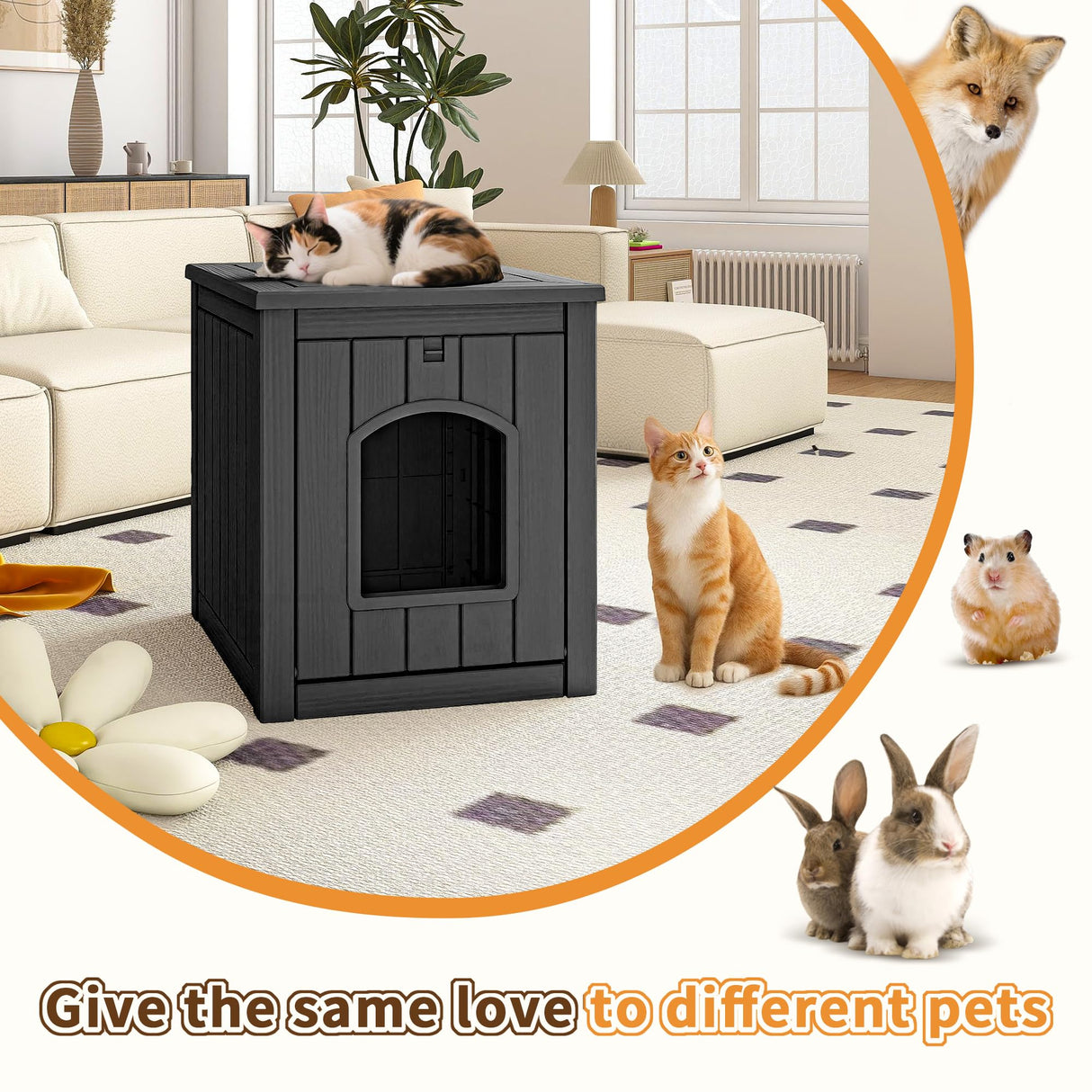 KFY Cat Litter Box Enclosure Multi-Functional Hidden Litter Box Furniture with Raised Floor Easy to Clean Easy Assembly for Living Room Bedroom, Black KFY