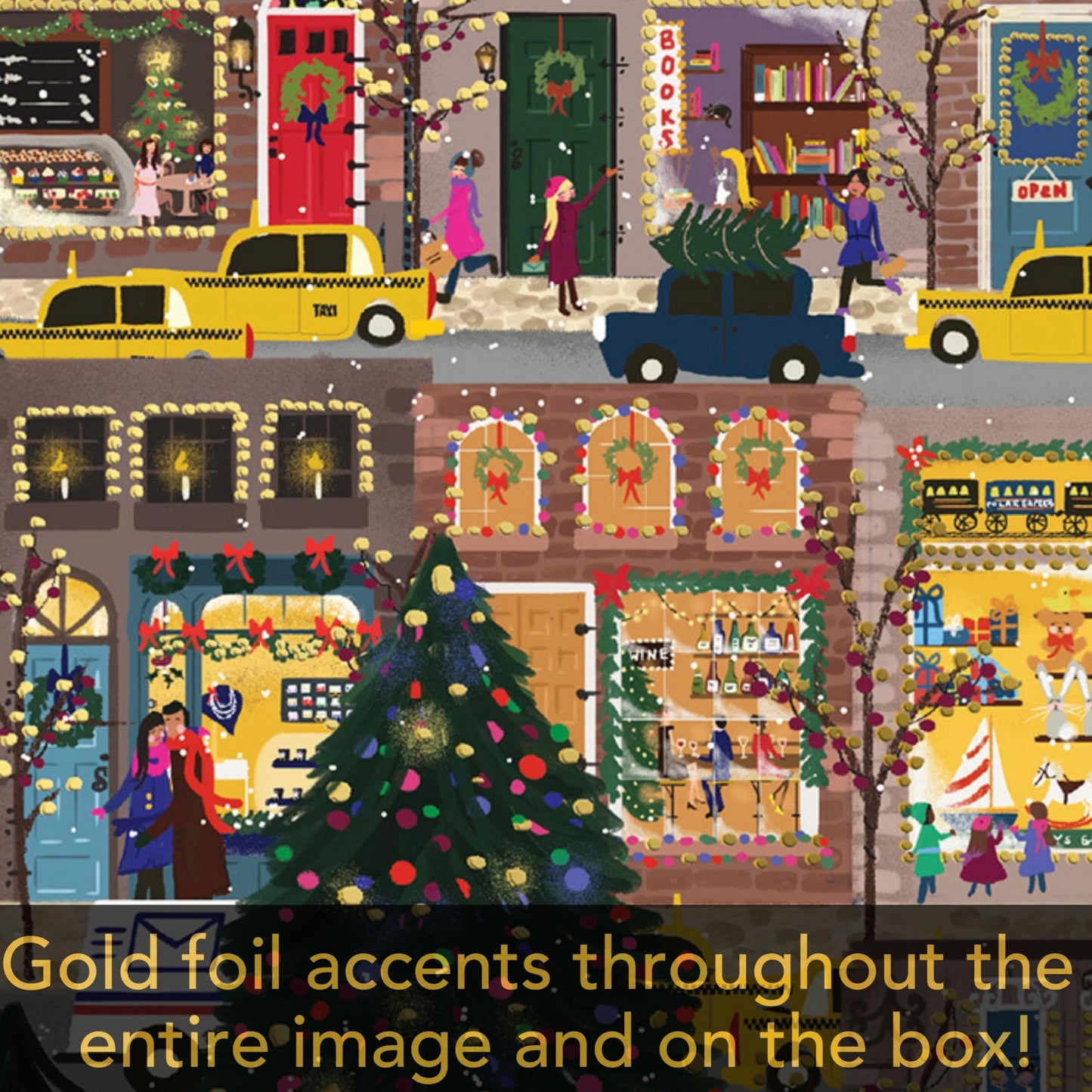 Galison Winter Lights Foil Puzzle 500 Pieces – Holiday Jigsaw Puzzle Featuring Festive City Scene by Joy Laforme – Thick, Sturdy Pieces Challenging Family Activity Great Gift Idea