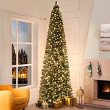 Vienna 9ft Prelit Slim Artificial Christmas Tree with 1455 Branch Tips, 500 Warm Lights and Metal Stand, 37" Wide Realistic Skinny Pencil Christmas Tree with Lights by Naomi Home Naomi Home