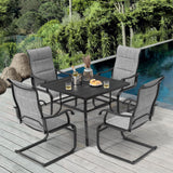 NUU GARDEN 5-Piece Outdoor Dining Set, All Weather Outdoor Padded Textilene Patio Chairs and Square Dining Table with Umbrella Hole for Backyard, Patio, Garden, Deck, Light Black and Grey NUU GARDEN