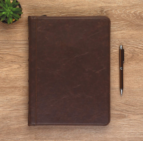 Samsill Vintage Portfolio/Zipper Faux Leather Portfolio, Book Style Hardback Design, Business & Interview Padfolio Organizer, 8.5 x 11 Writing Pad, Dark Brown Samsill