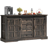 DWVO Farmhouse Sideboard Buffet Cabinet with Storage, Large Kitchen Cabinet w/Sliding Barn Doors and 4 Drawers, for Dining Room, Dark Rustic Oak DWVO