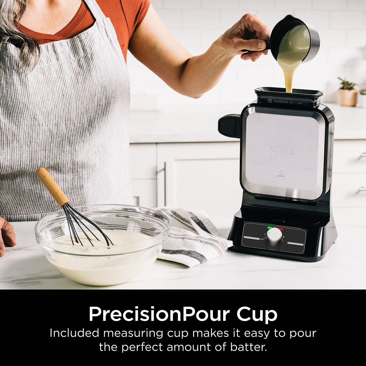 Ninja BW1000C Belgian Waffle Maker, Nonstick, 5 Shade Settings, Easy to Clean, Black/Silver, 12 inch Ninja