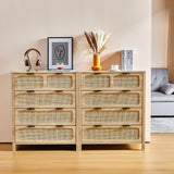 QEIUZON 4 Drawer Dresser, Modern Rattan Dresser Chest with Wide Drawers and Metal Handles, Farmhouse Wood Storage Chest of Drawers for Bedroom, Living Room, Hallway, Entryway (Natural-2 Packs) QEIUZON