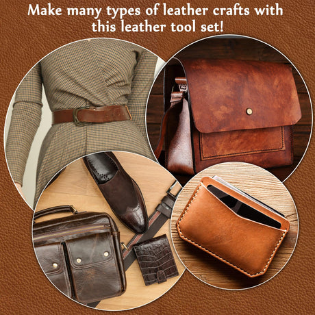 Leather Working Tools, Leather Craft Tools with Edge Beveler, Skiver, Stitching Tools Sewing Needles, Groover Skiving for Leather Repair for Craft Beginner Adults SOCNITC