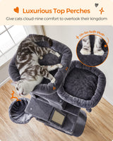 Feandrea Cat Tree, 81.1-Inch Large Cat Tower with 13 Scratching Posts, 2 Perches, 2 Caves, Basket, Hammock, Pompoms, Multi-Level Plush Cat Condo for Indoor Cats, Smoky Gray UPCT190G01 Feandrea
