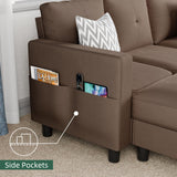 JAMFLY Sectional Sofas Couches for Living Room, L Shaped Couch with Storage Sofa Set, Small Couches for Small Spaces with Movable Ottoman, Brown JAMFLY