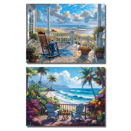 NEGEKFKX 2 Pack Beach Paint by Numbers Kit for Adults Beginner,Easy Adult Paint by Number Kits on Canvas DIY Painting for Beginners Art by Numbers for Home Wall Decor 16x12 Inch NEGEKFKX