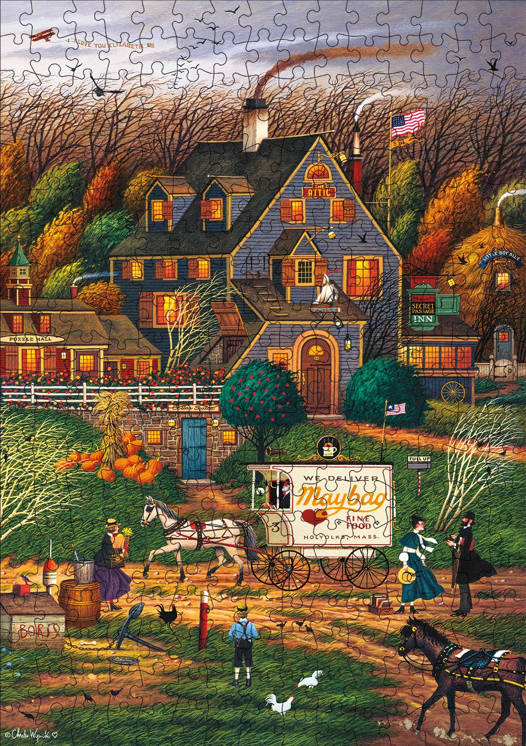 Buffalo Games - Charles Wysocki - Secret Passage Inn - 300 Piece Jigsaw Puzzle for Adults -Challenging Puzzle Perfect for Game Nights - Finished Size is 21.25 x 15.00