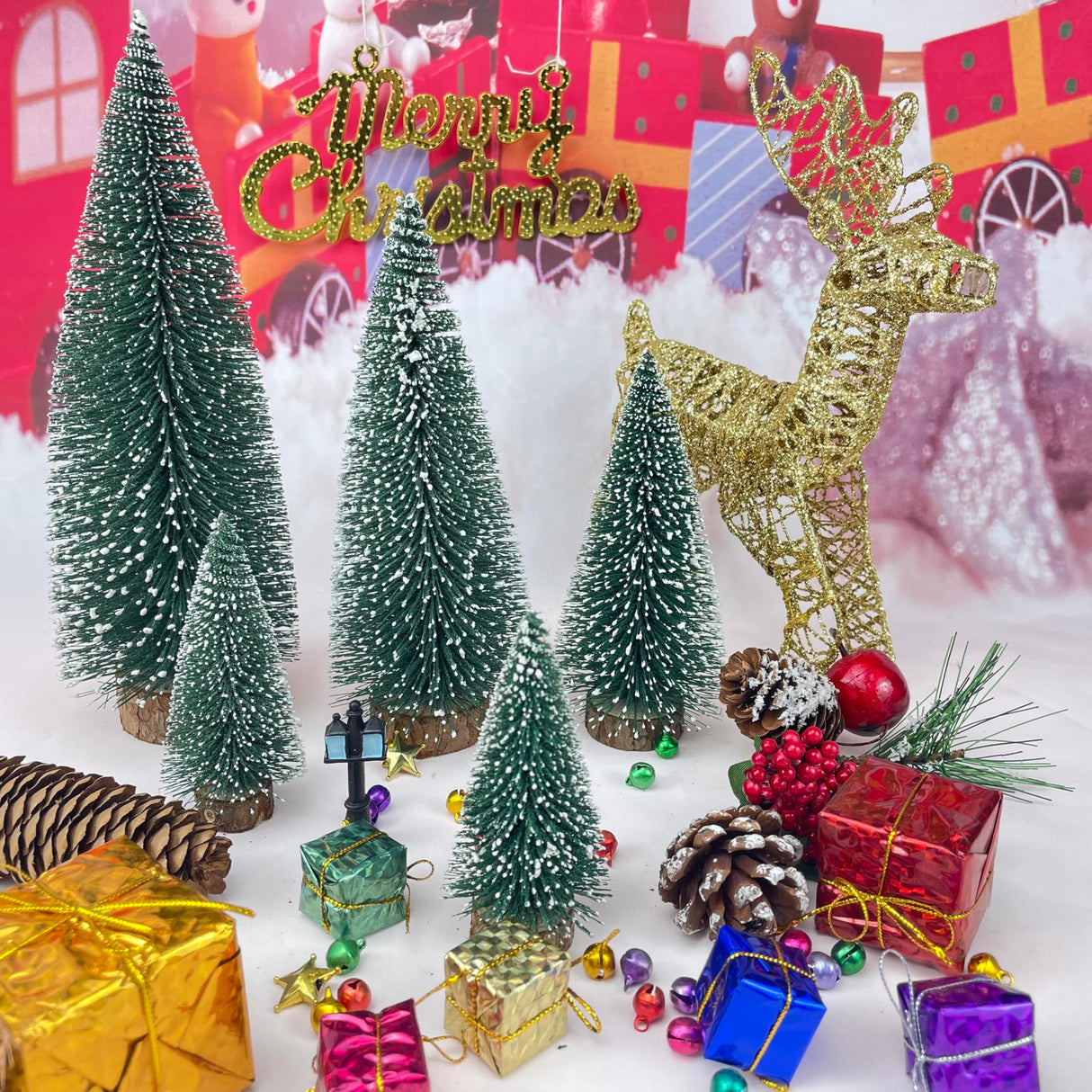 NotiGat Mini Christmas Tree Bottle Brush Christmas Trees with Wooden Bases Christmas Decorations for Party Table top decer Christmas Tree （5pcs） NotiGat