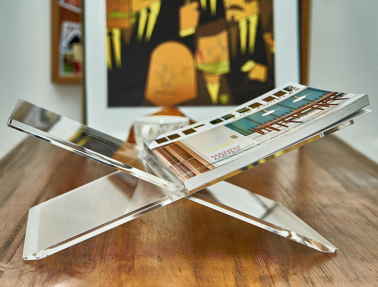 Honygebia Clear Acrylic Book Stands - Cross Frame Acrylic Book Holder, Open Bookstand for Display and Reading, Suitable for Art, Bible, Cookbook, Easel, Magazine, Textbooks 12.5" x 9.5" x 5.5" Honygebia