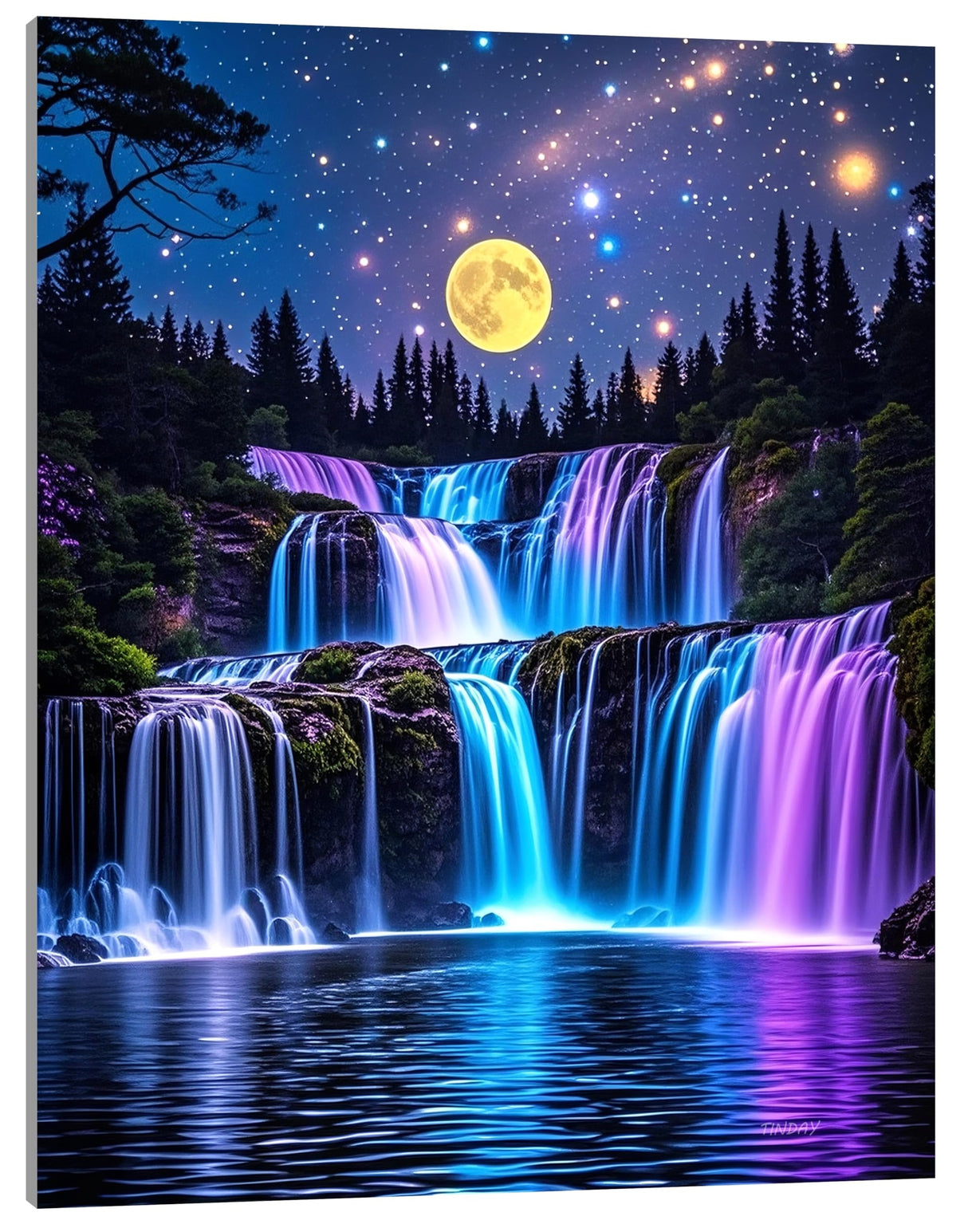 TINDAY Paint by Numbers Kit for Adults Beginner Paint by Number for Adult Painting by Number for Adults Waterfall Painting Kits for Adult Canvas Painting Home Decor Wall Art Moon 16x20 in TINDAY