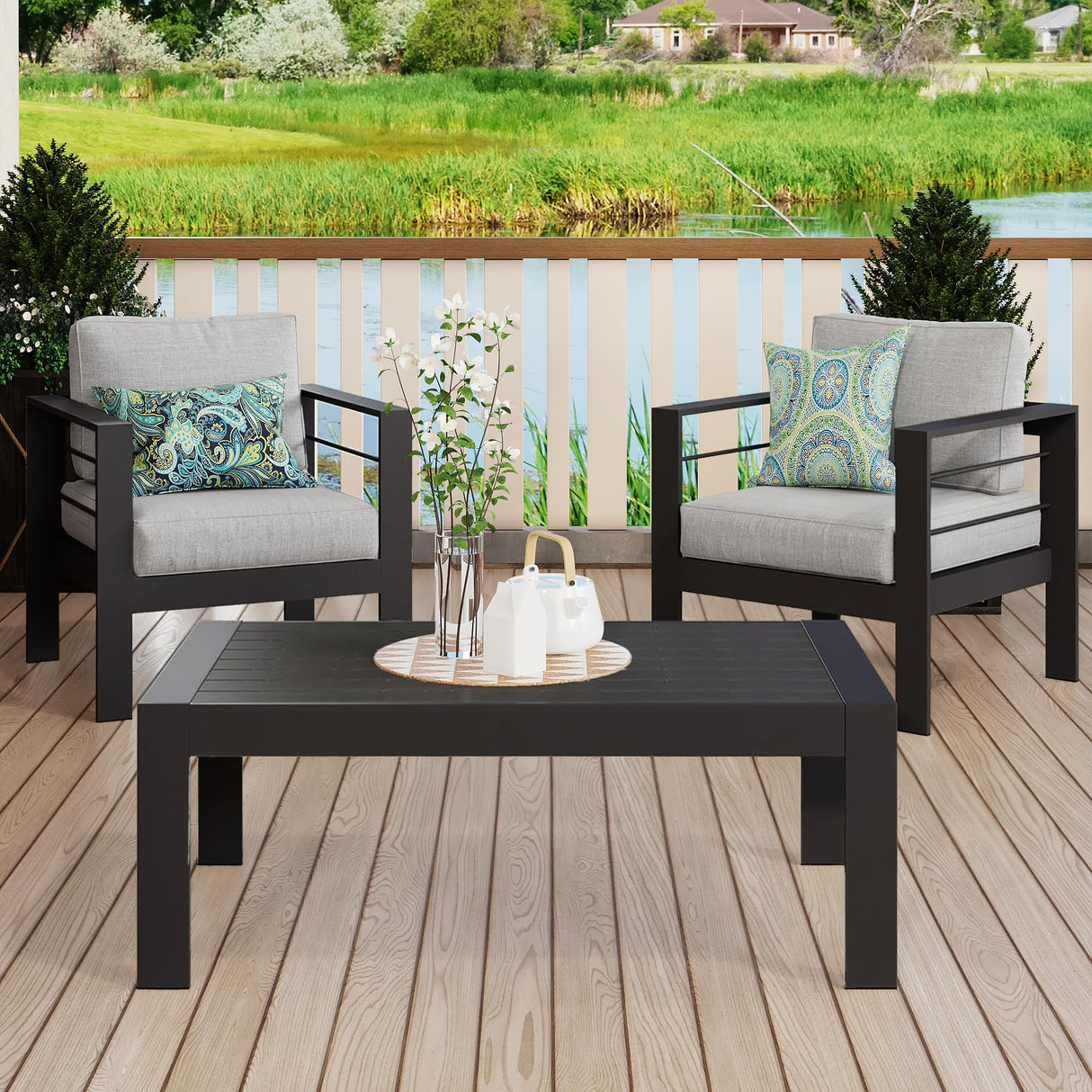 Solaste Aluminum Outdoor Coffee Table, All-Weather Rectangle Metal Patio Coffee Table Furniture for Balcony, Garden, Indoor or Outdoor Use, Black Solaste