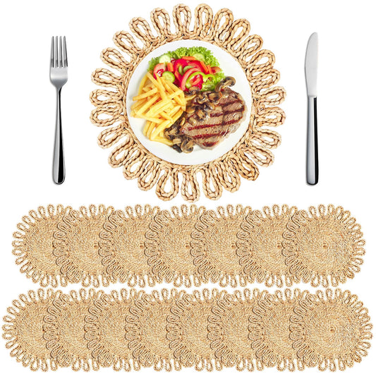 Zopeal 16 Pieces 11 Inches Woven Round Placemats Rattan Chargers Wicker Boho Placemats Natural Braided Table Mats Corn Husk Place Mats Wicker Charger Plates for Wedding(Solid) - WoodArtSupply