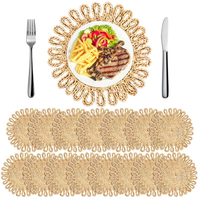 Zopeal 16 Pieces 11 Inches Woven Round Placemats Rattan Chargers Wicker Boho Placemats Natural Braided Table Mats Corn Husk Place Mats Wicker Charger Plates for Wedding(Solid)