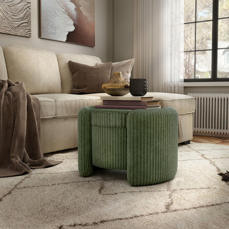 Furniture of America Lennox Modern Chenille 25-inch Round Storage Ottoman with Reversible Flip Top, Upholstered Footstool for Living Room, Bedroom, Entryway, Green Furniture of America