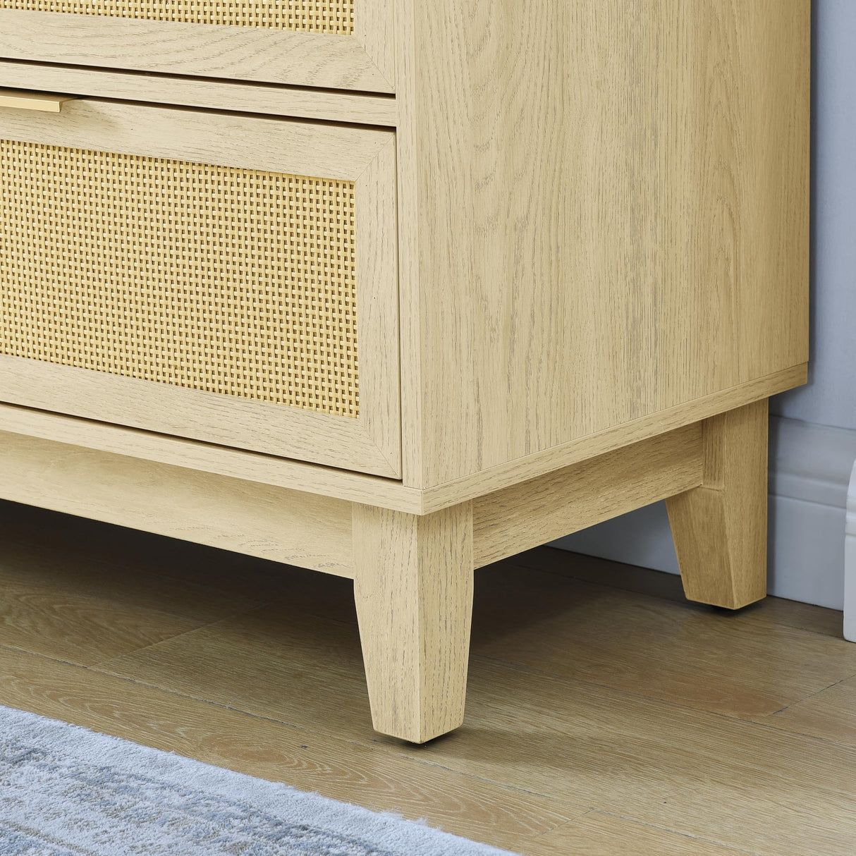 SEHAONOHOME Rattan Dresser with 7 Drawers, Wooden Modern Chest of Drawers, Wood Storage Cabinet for Bedroom, Entryway, Living Room and Hallway, Natural Wood SEHAONOHOME