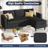 Shintenchi Small Sectional Couch Sofas, 3 Seat L Shape Sofa with Ottoman, Corduroy Upholstered Convertible Sofa Couches, Small Couch for Apartments, Living Room and Office (Black) Shintenchi