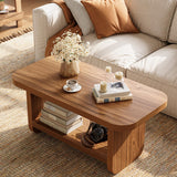LITTLE TREE 47.2" Coffee Table, 2-Tier Coffee Table with Storage, Safe Rounded Corners, Square Modern Farmhouse Table for Living Room, Bedroom, Kids Room, 47.24" W x 23.62" D, Brown LITTLE TREE