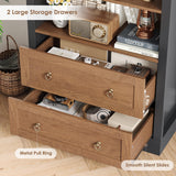 FINETONES 70" Tall Arched Bookcase with Drawers, 6-Tier Arched Cabinet with Open Display Shelves, Farmhouse Wooden Bookshelf Storage Cabinet for Living Room, Home Office (Black/Brown) FINETONES