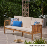 Christopher Knight Home Breenda Outdoor Acacia Wood Sofa with Cushions, Teak Finish, Cream Christopher Knight Home