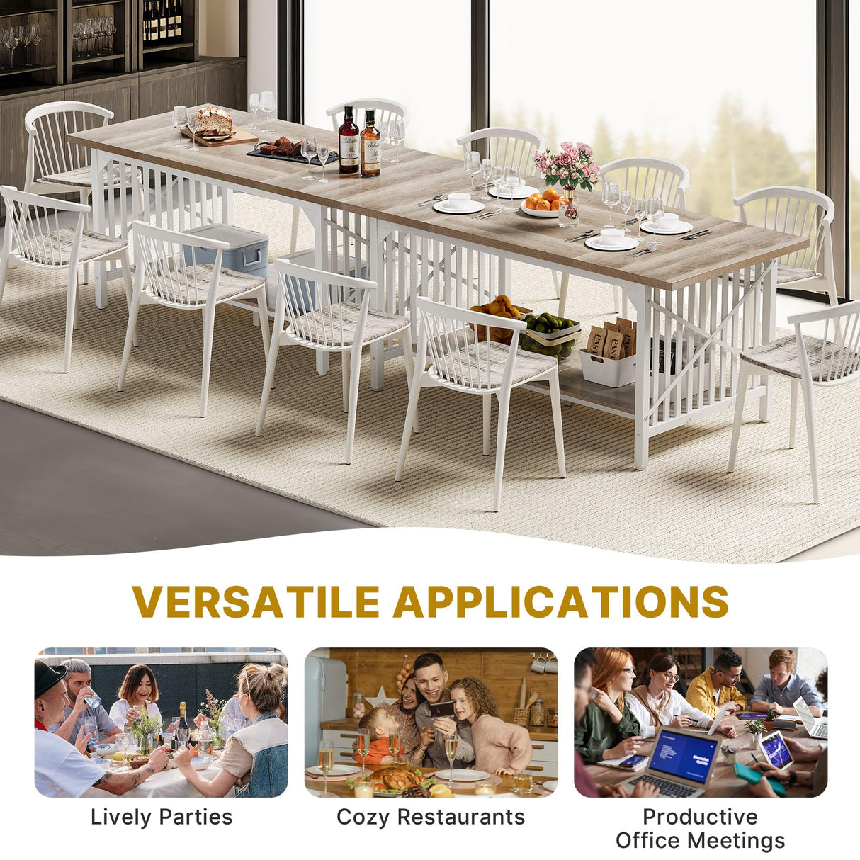 DWVO 70.8" Large Kitchen Dining Table for 6-8 People, Farmhouse Industrial Kitchen Table with Storage, Rectangle Apartment Rustic Dinning Room Dinette Tables for Eating Dinner DWVO