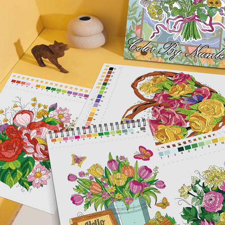 Jadeso Color by Numbers Adult Coloring Book, 30 Pages of Beautiful Flowers Patterns, Spiral Bound Coloring Book for Adults Relaxation, Color by Numbers for Adult, Thick Smooth Paper(120gsm) Jadeso