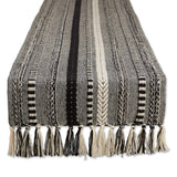 DII Farmhouse Braided Stripe Table Runner Collection, 15x72 (15x77, Fringe Included), Black DII