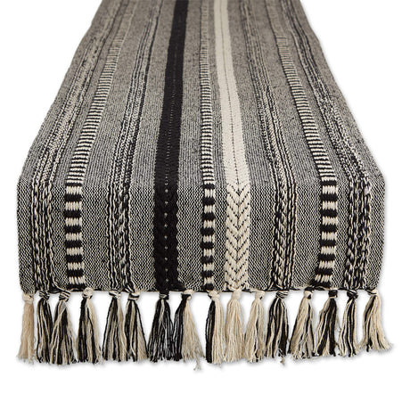 DII Farmhouse Braided Stripe Table Runner Collection, 15x72 (15x77, Fringe Included), Black DII