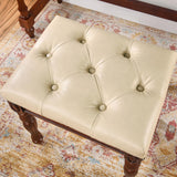 MODERION Vanity Bench Stool with Padded Cushion, Piano Bench with Solid Wood Carving Legs, Home Chairs Button Breathing Leather Upholstered Seat, MODERION