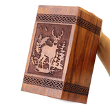 Wooden Handmade Handcrafted Laser Etching Engraved Cremation Burial & Memorial Urn for Ash Remains Storage | Adult Pet Human (Deer 1) Generic