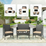 Kullavik 4 Pieces Outdoor Patio Furniture Set,PE Wicker Rattan Chairs Garden Conversation Sets with Tempered Glass Table and Soft Cushions for Lawn,Pool or Backyard,Sand Kullavik
