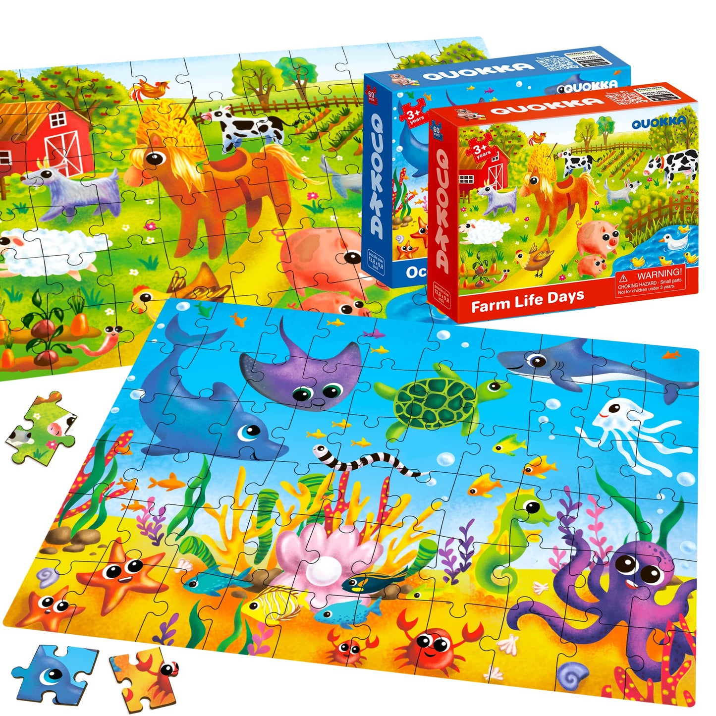 QUOKKA Puzzles for Kids Ages 4-6 - Set of 4x60 Jigsaw Puzzles for Toddlers 3-5 - Animals Toys for Children 6-8 yo - Gift Educational Game for Boys & Girls