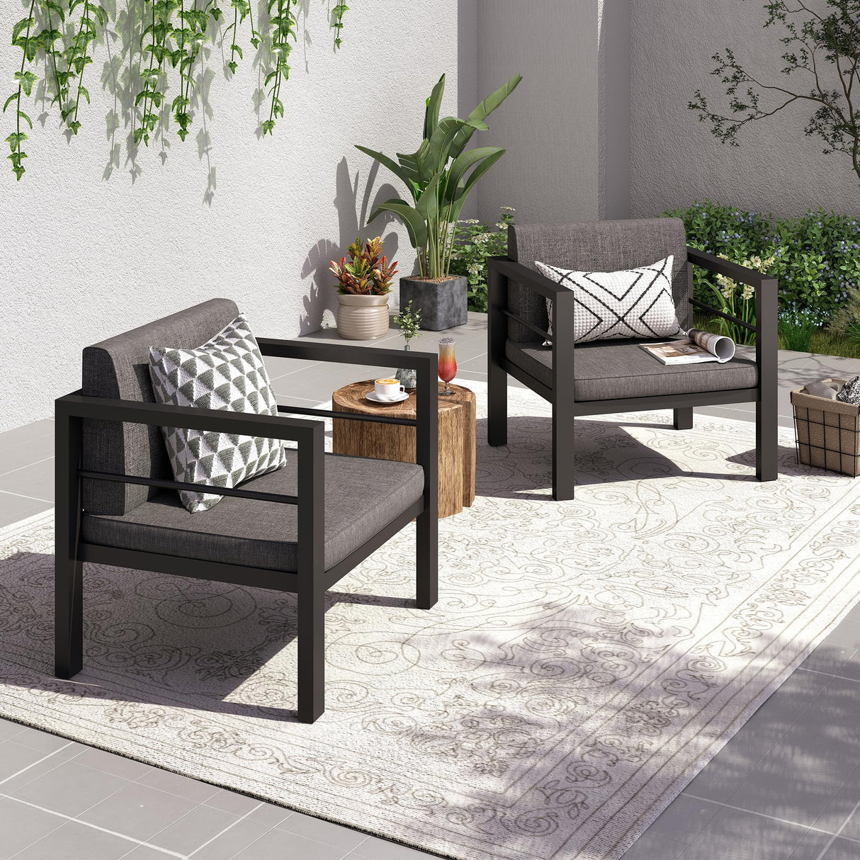 GARTOO Outdoor Aluminum Armchairs Set of 2 - Patio Furniture Single Chairs with Waterproof Cushions, Modern Outside Weather Resistant Sofa Seat for Balcony, Garden, Poolside GARTOO