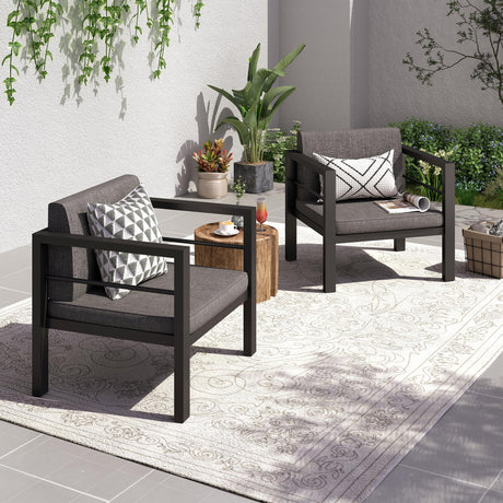 GARTOO Outdoor Aluminum Armchairs Set of 2 - Patio Furniture Single Chairs with Waterproof Cushions, Modern Outside Weather Resistant Sofa Seat for Balcony, Garden, Poolside GARTOO