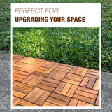 10 pcs Premium Acacia Wood Interlocking Decking Tiles – 12x12x0.9in Weatherproof Patio Flooring Outdoor – Interlocking Deck Tiles for Balcony, Backyar & Poolside, All-Weather Use (Golden Teak Finish) GREEN ALLUVIUM